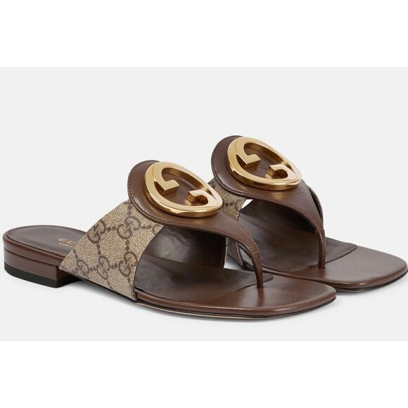 Gucci Blondie Interlocking G Flat Thong Sandal Monogram Supreme GG 38.5 - Picture 1 of 6